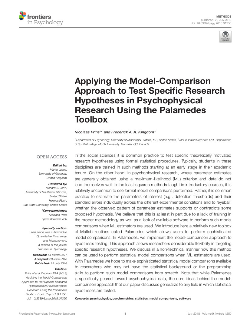 Frontiers article title page